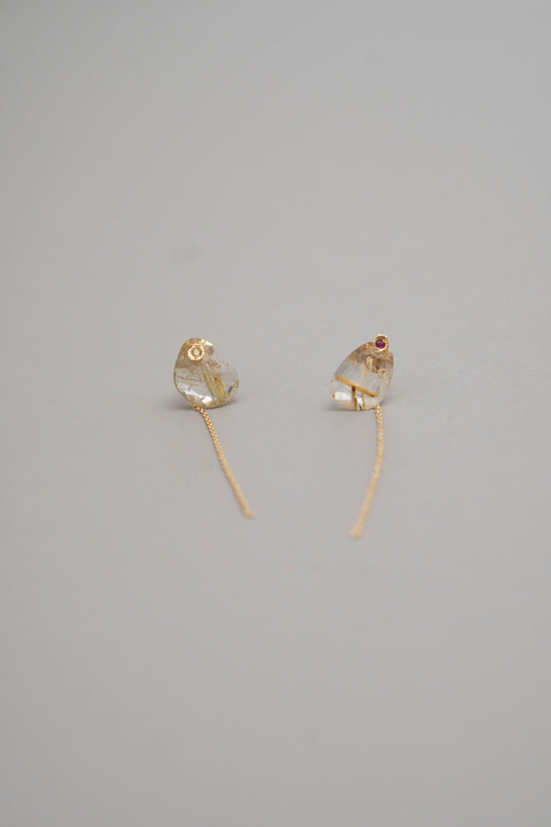 MONAKAjewellery flat golden rutile quartz pierce ゴールデンルチル