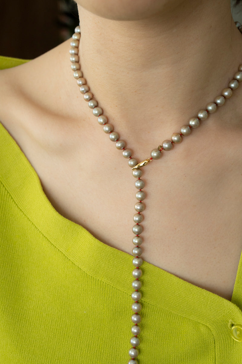 bohem Fresh Pearl Middle Long Necklace Red