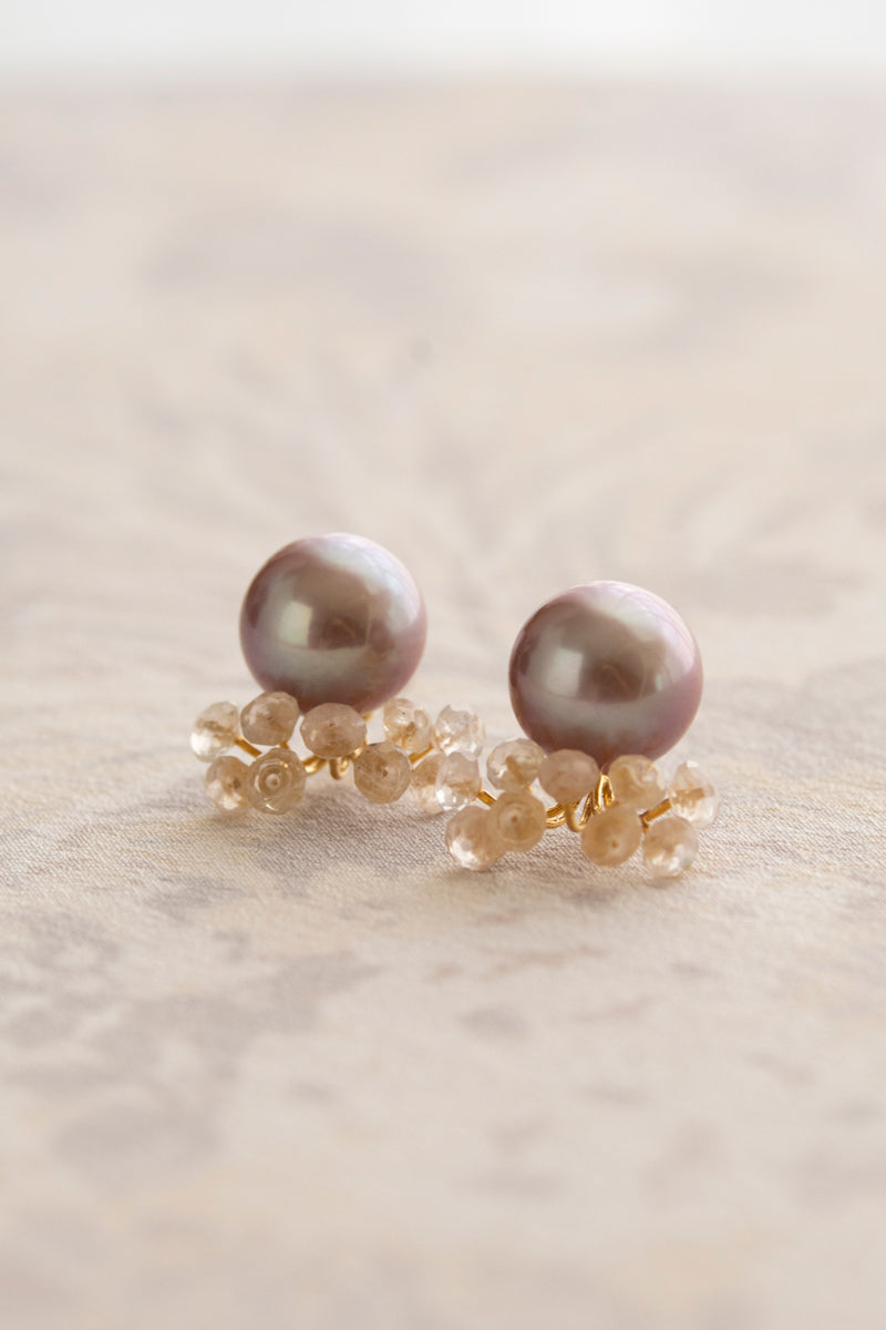 bohem fairy earrings Pink pearl*Rose quartz pierced earrings