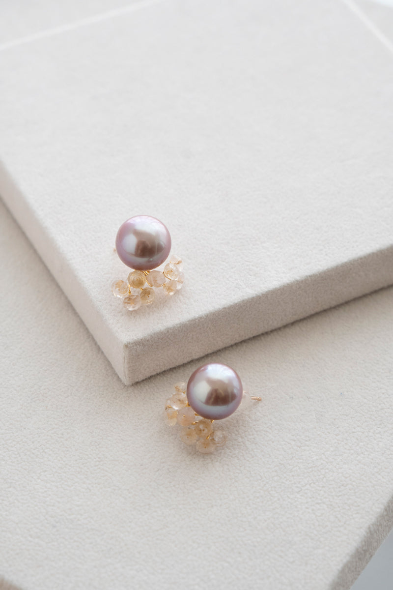 bohem fairy earrings Pink pearl*Rose quartz pierced earrings