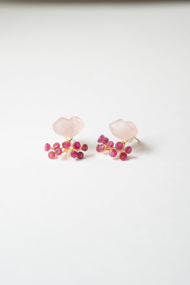 bohem fairy earrings Rose quartz*Pink sapphire pierced earrings