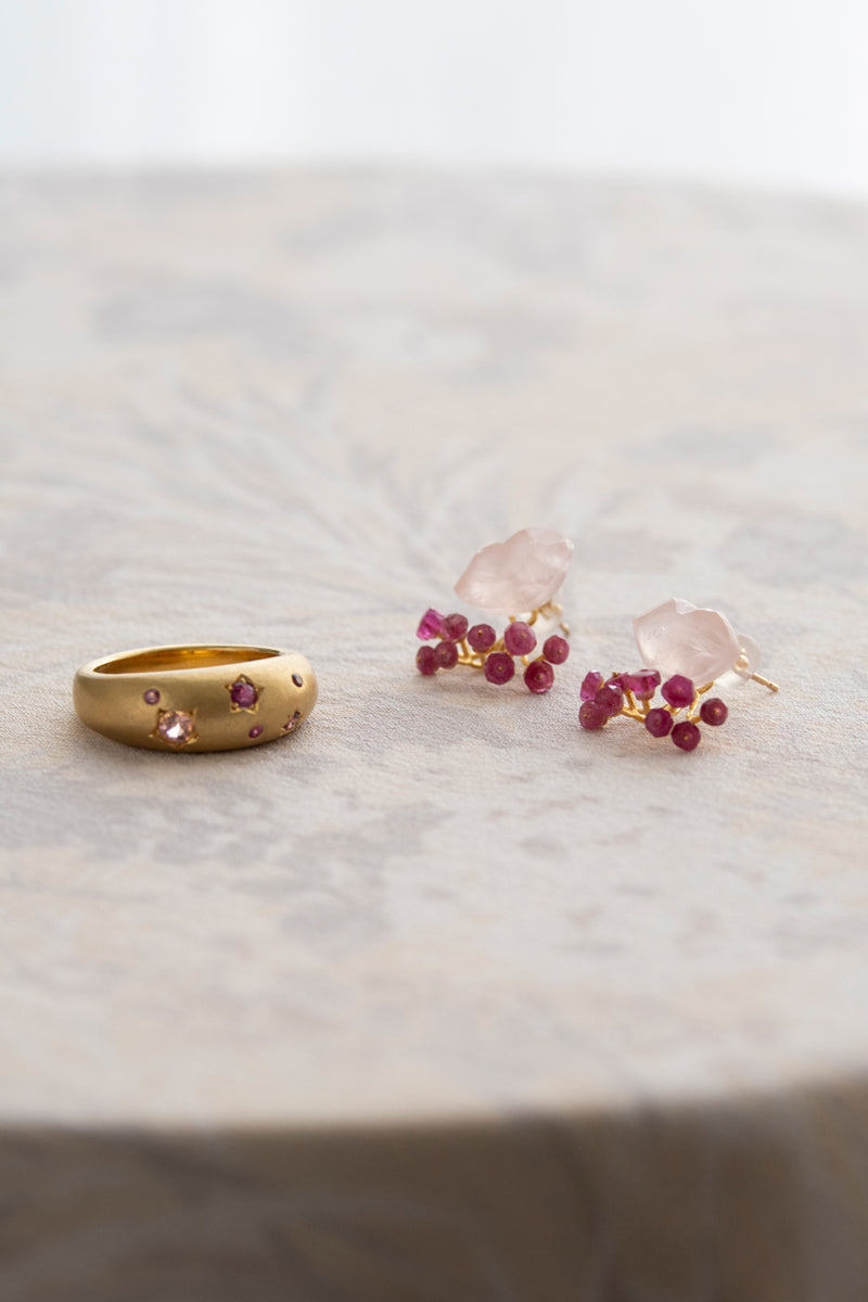 bohem fairy earrings Rose quartz*Pink sapphire pierced earrings