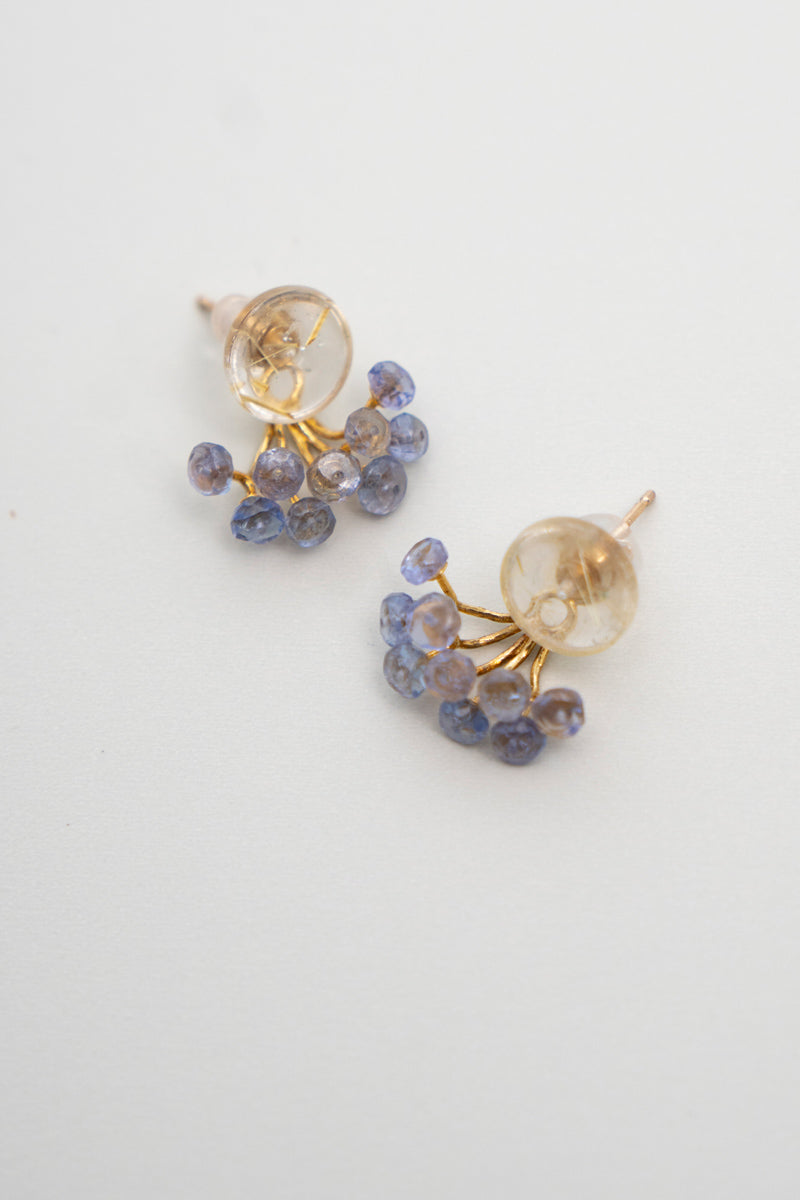 bohem fairy earrings Rutilated quartz &amp; tanzanite earrings/K10