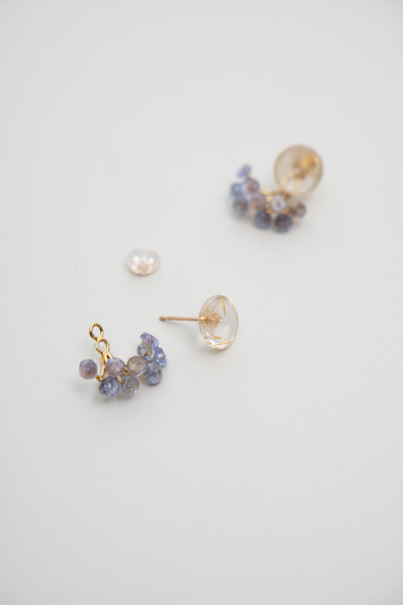 bohem fairy earrings Rutilated quartz &amp; tanzanite earrings/K10