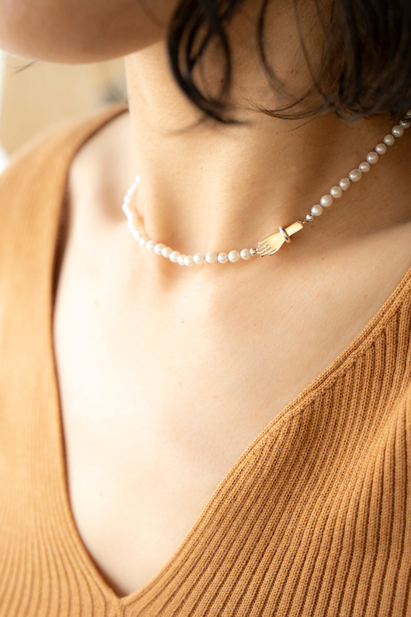 PALA Hand end natural AKOYA pearl all knotted necklace White Akoya pearl necklace /K10 