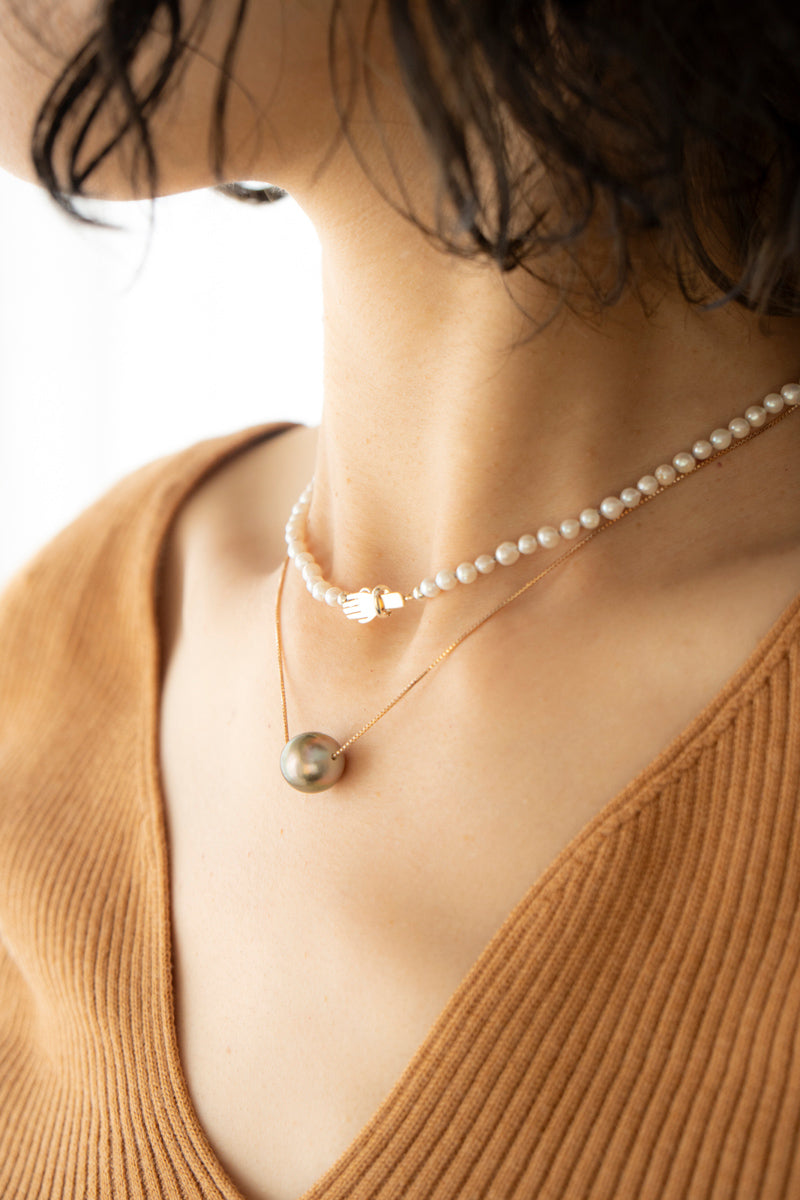 PALA Hand end natural AKOYA pearl all knotted necklace White Akoya pearl necklace /K10 