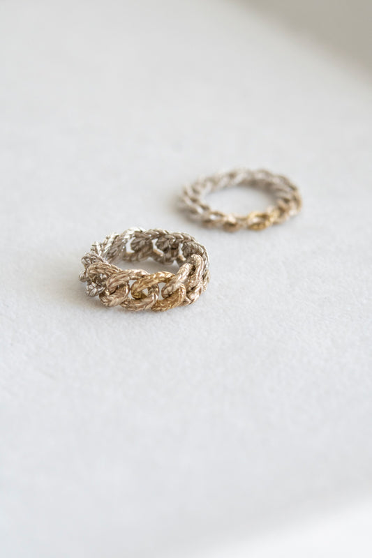 simmon Knit Chain Ring Wide Aurora /SV&K10&K18