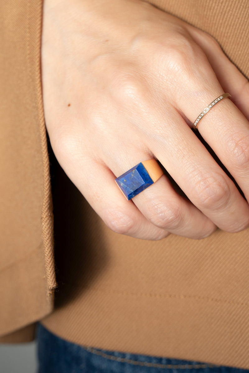 simmon Gem Signet Ring Lapis Lazuli Wide /K10