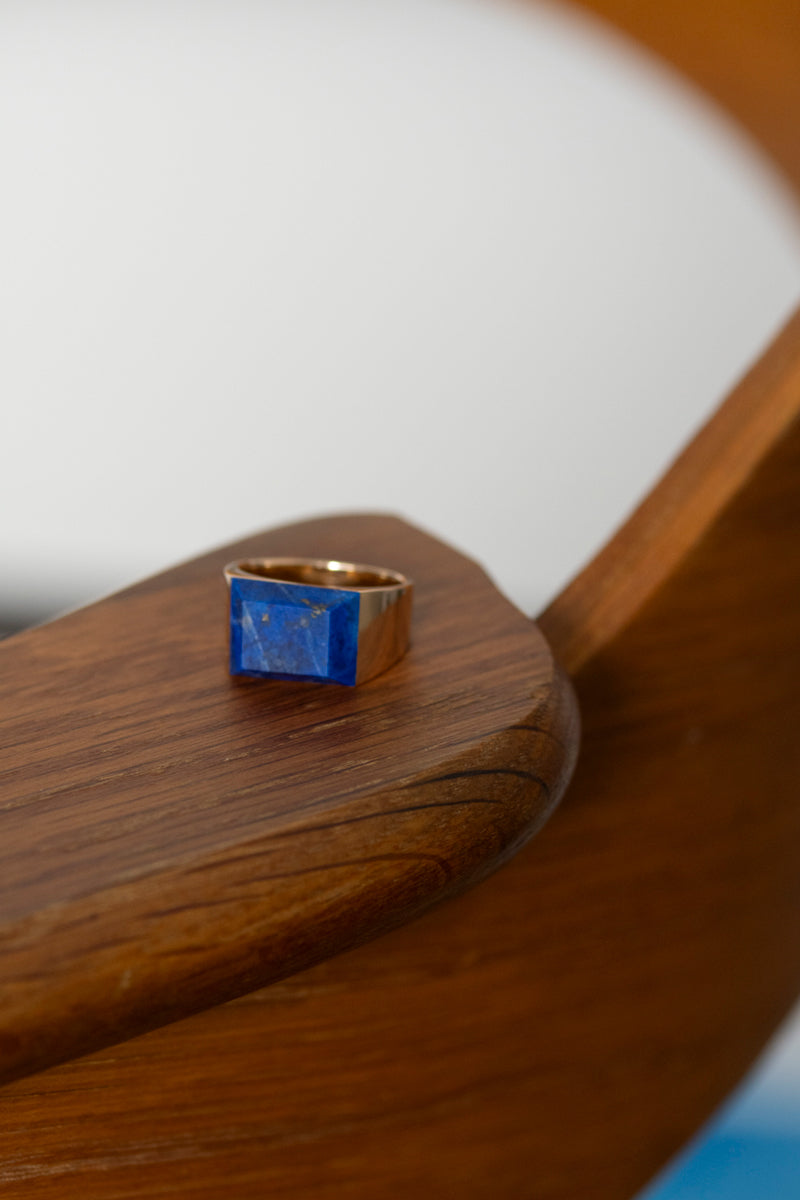 simmon Gem Signet Ring Lapis Lazuli Wide /K10