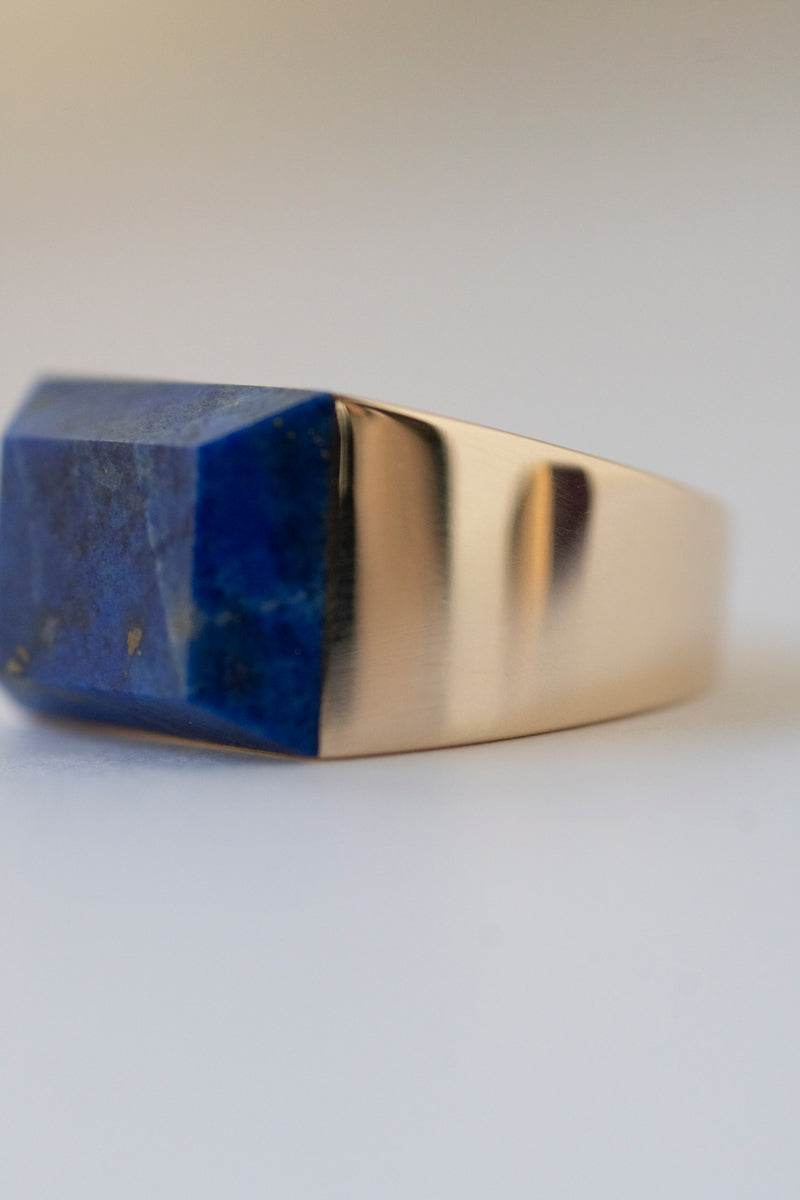 simmon Gem Signet Ring Lapis Lazuli Wide /K10