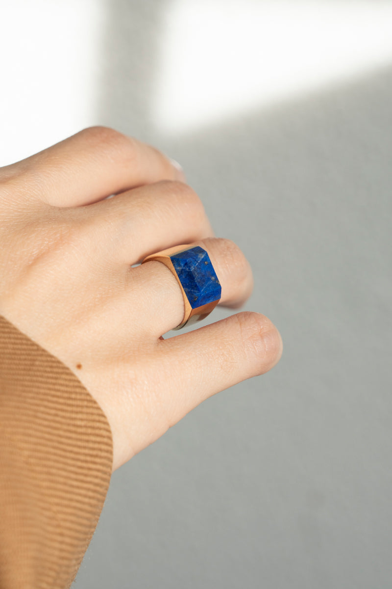 simmon Gem Signet Ring Lapis Lazuli Wide /K10