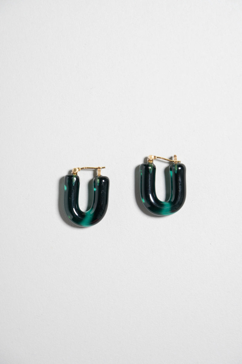 YAGA U glass hoop pierce ガラスUピアス /green