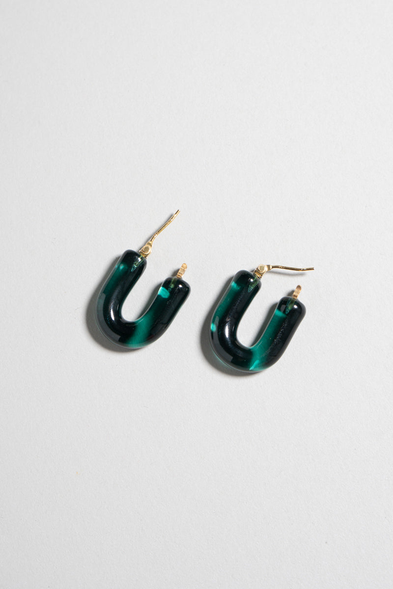 YAGA U glass hoop pierce ガラスUピアス /green