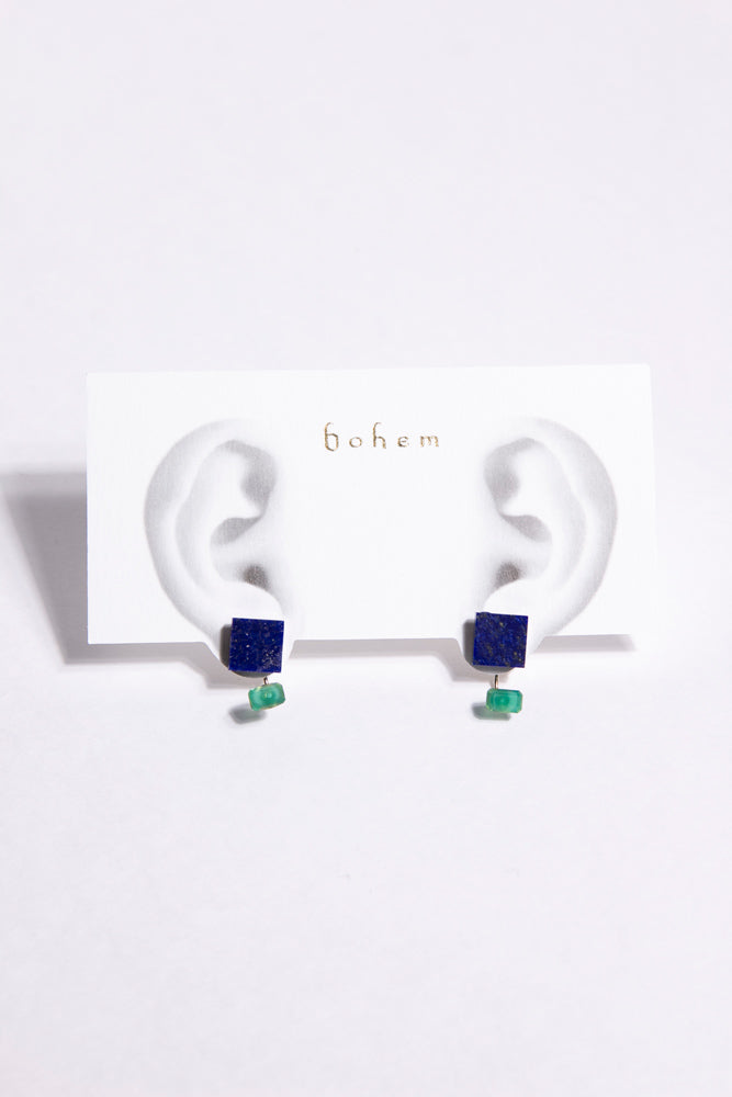 bohem one stone fairy earrings lapis lazle*green agate pierced earrings/K10