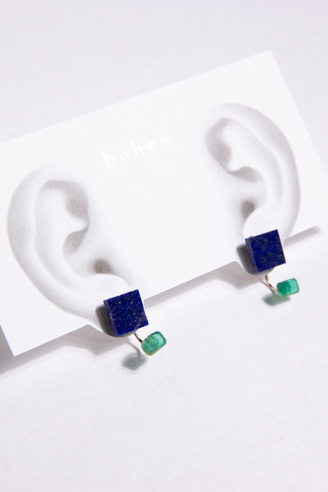 bohem one stone fairy earrings lapis lazle*green agate pierced earrings/K10