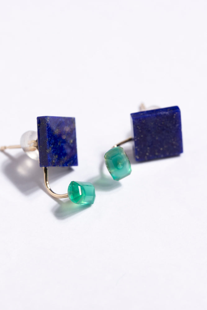 bohem one stone fairy earrings lapis lazle*green agate pierced earrings/K10