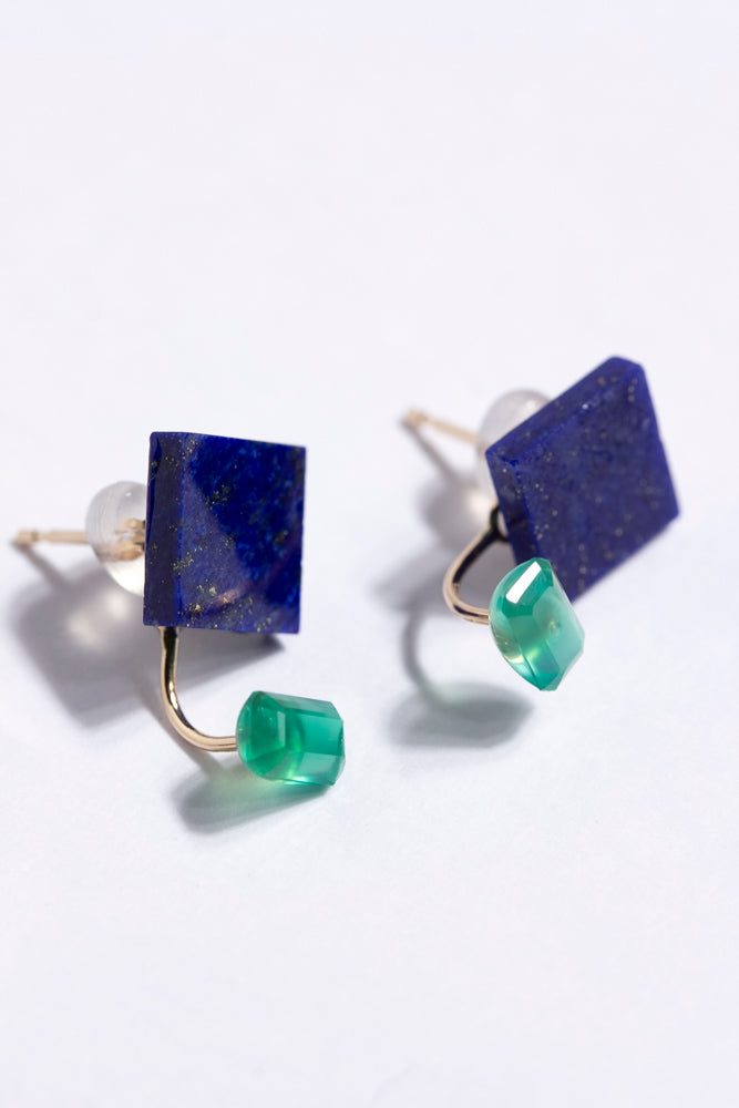 bohem one stone fairy earrings lapis lazle*green agate pierced earrings/K10