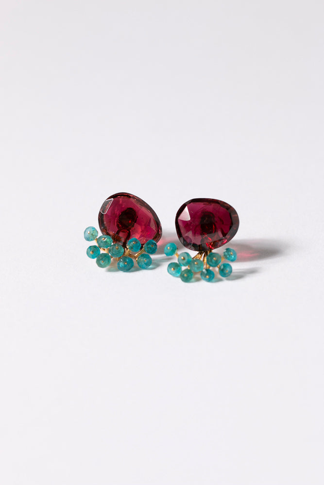 bohem fairy earrings garnet*dark apatite stud pierce or earrings