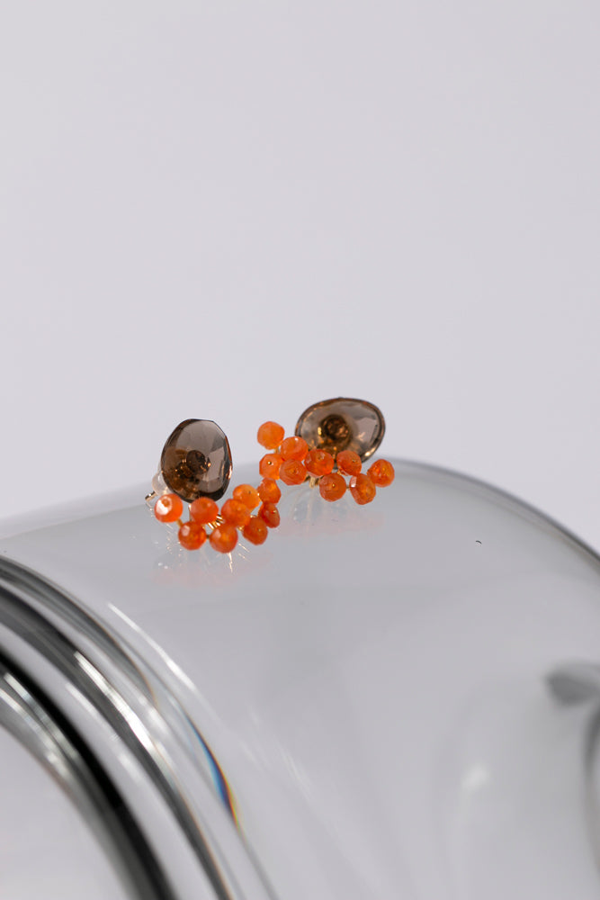 bohem fairy earrings smoky quartz*carnelian stud pierce