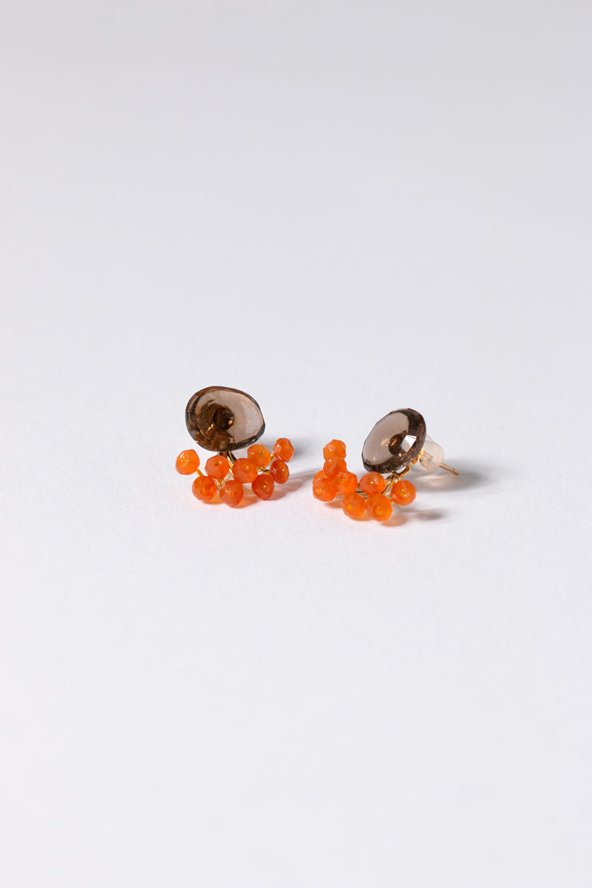 bohem fairy earrings smoky quartz*carnelian stud pierce