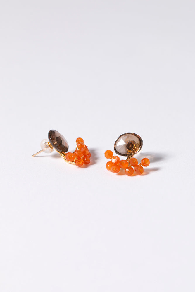 bohem fairy earrings smoky quartz*carnelian stud pierce