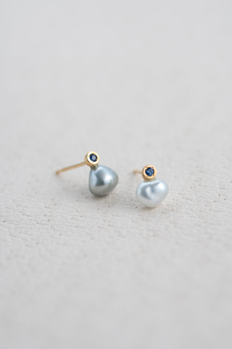 MINIMUMNUTS keshi pearl * blue sapphire pierce A