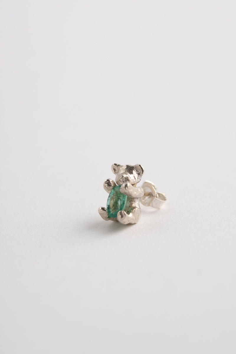 PALA TEDDY BEAR emerald stud pierce /Silver