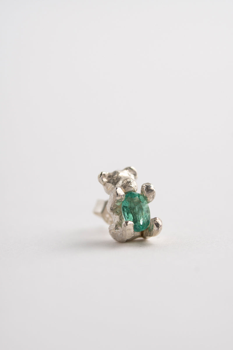 PALA TEDDY BEAR emerald stud pierce /Silver