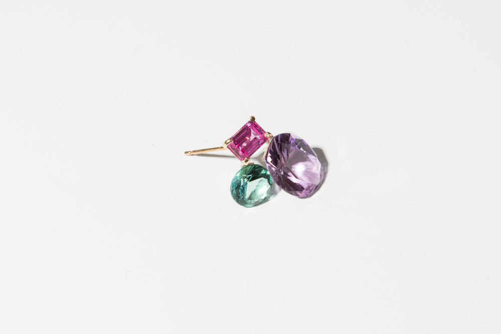 simmon 3 stone stud earrings Amethyst /K10