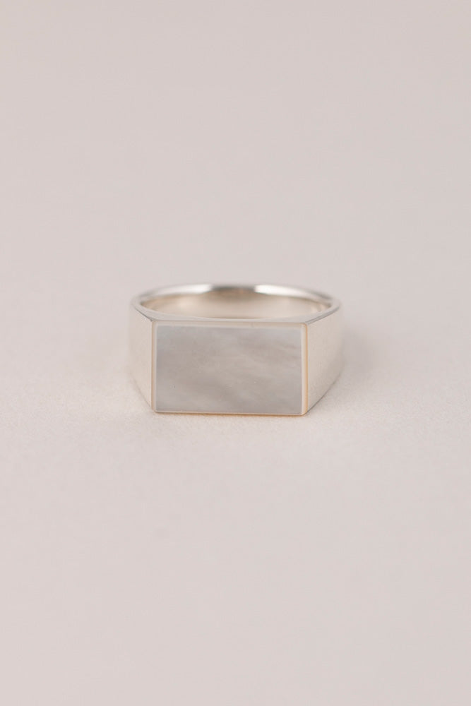 simmon SV &amp; Rectangle Shell Signet Ring /Silver