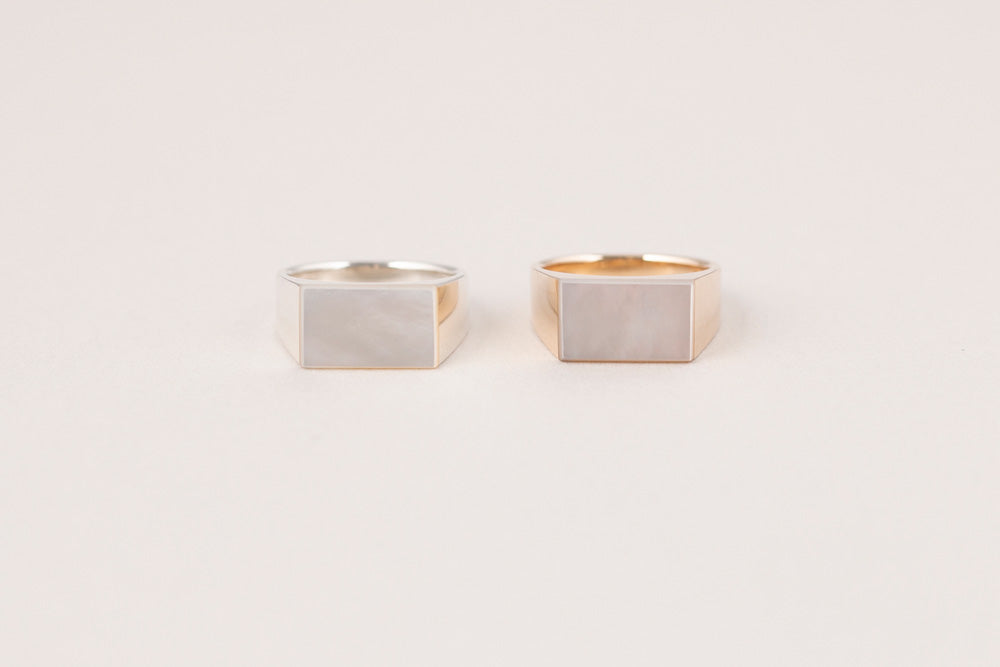 simmon SV &amp; Rectangle Shell Signet Ring /Silver