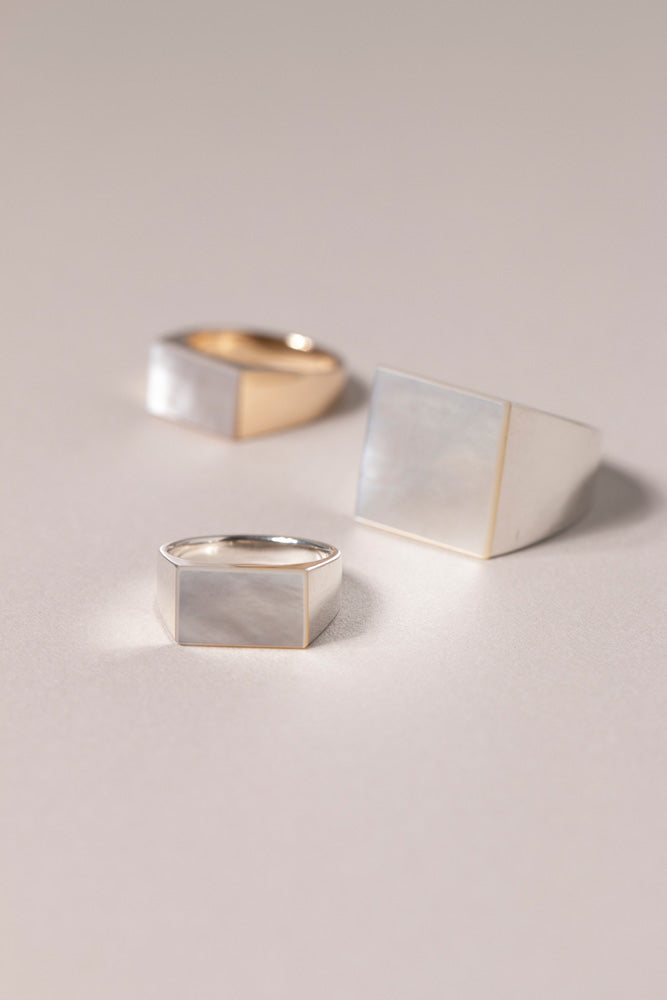 simmon SV &amp; Rectangle Shell Signet Ring /Silver