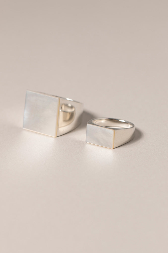 simmon SV &amp; Rectangle Shell Signet Ring /Silver