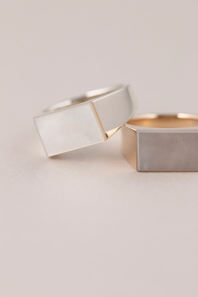 simmon SV &amp; Rectangle Shell Signet Ring /Silver