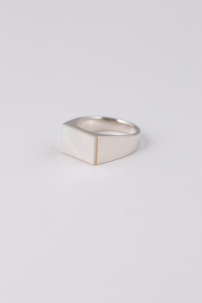 simmon SV &amp; Rectangle Shell Signet Ring /Silver