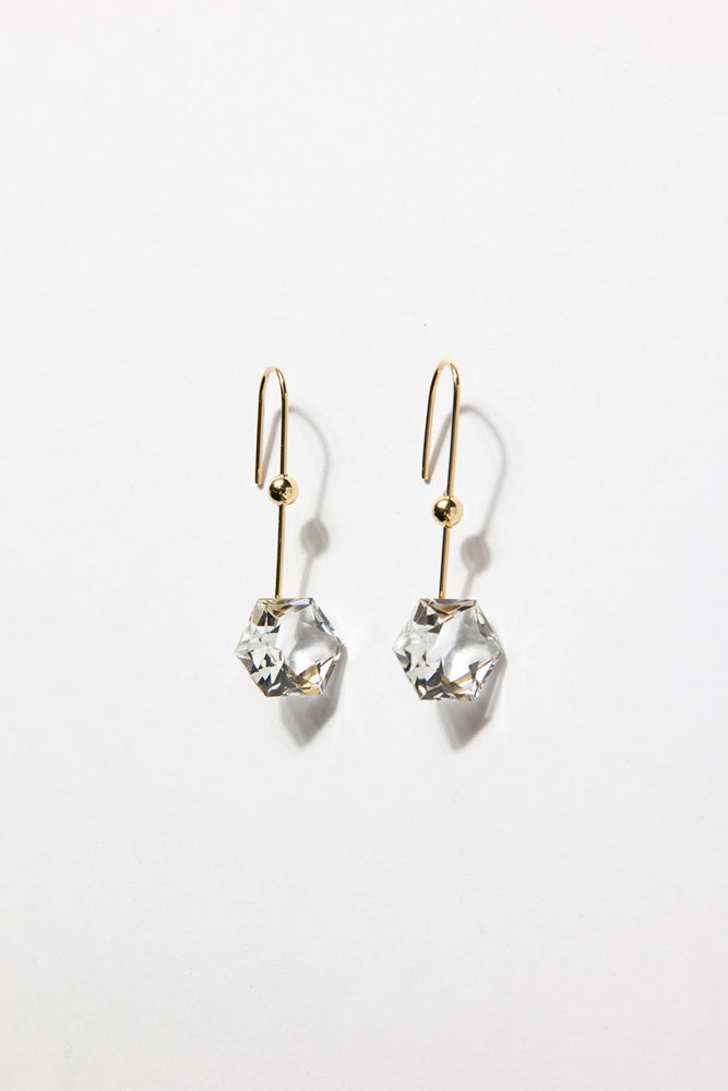 simmon Seta Hexagon quartz long pierced earring /K18