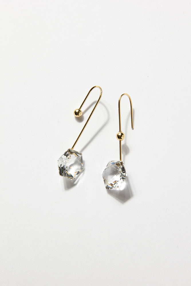 simmon Seta Hexagon quartz long pierced earring /K18