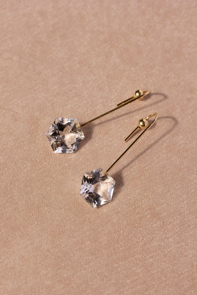 simmon Seta Hexagon quartz long pierced earring /K18