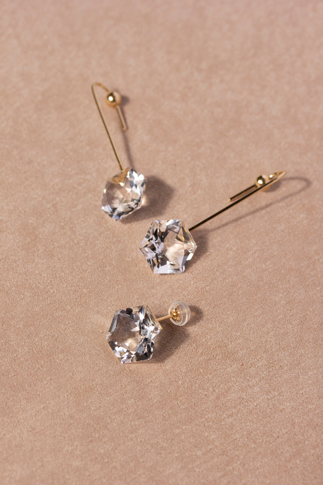 simmon Seta Hexagon quartz long pierced earring /K18