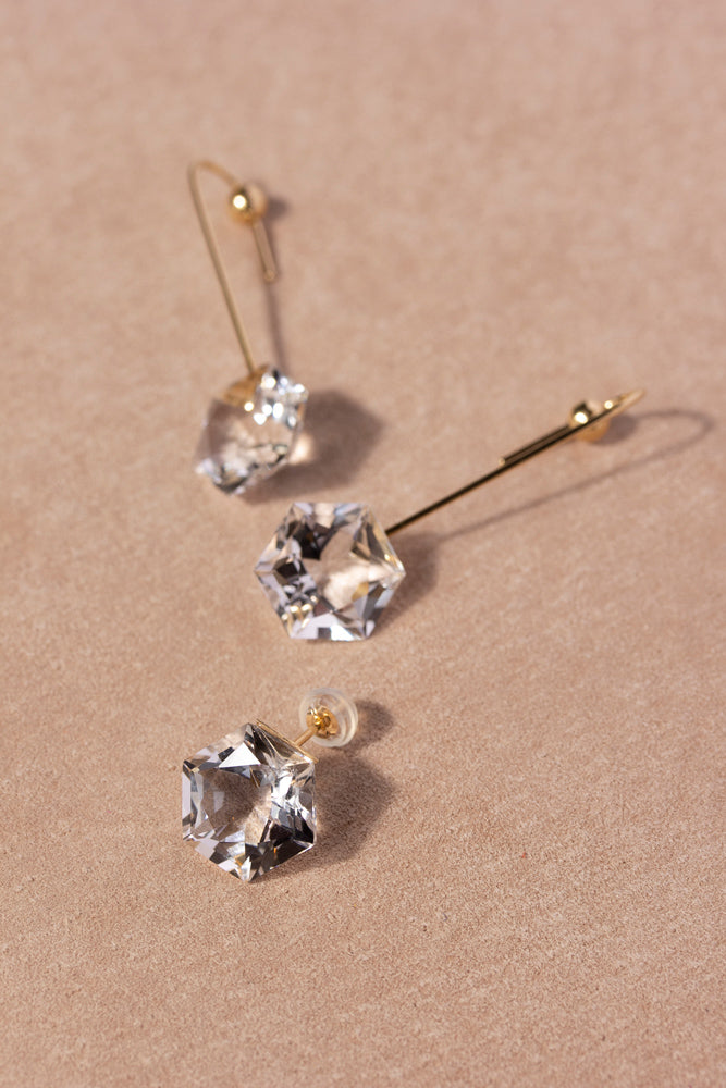 simmon Seta Hexagon quartz pierced earrings /K18